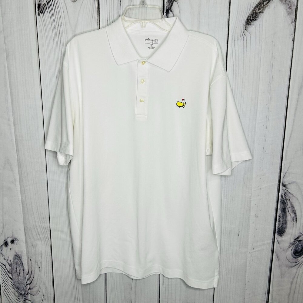 Masters Tech Performance Polo Golf Shirt Sz XL Solid White Augusta Club Logo